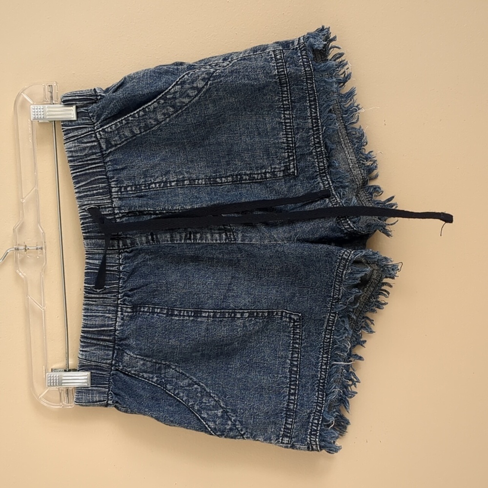 Casual Frayed Hem Denim Shorts - Blue